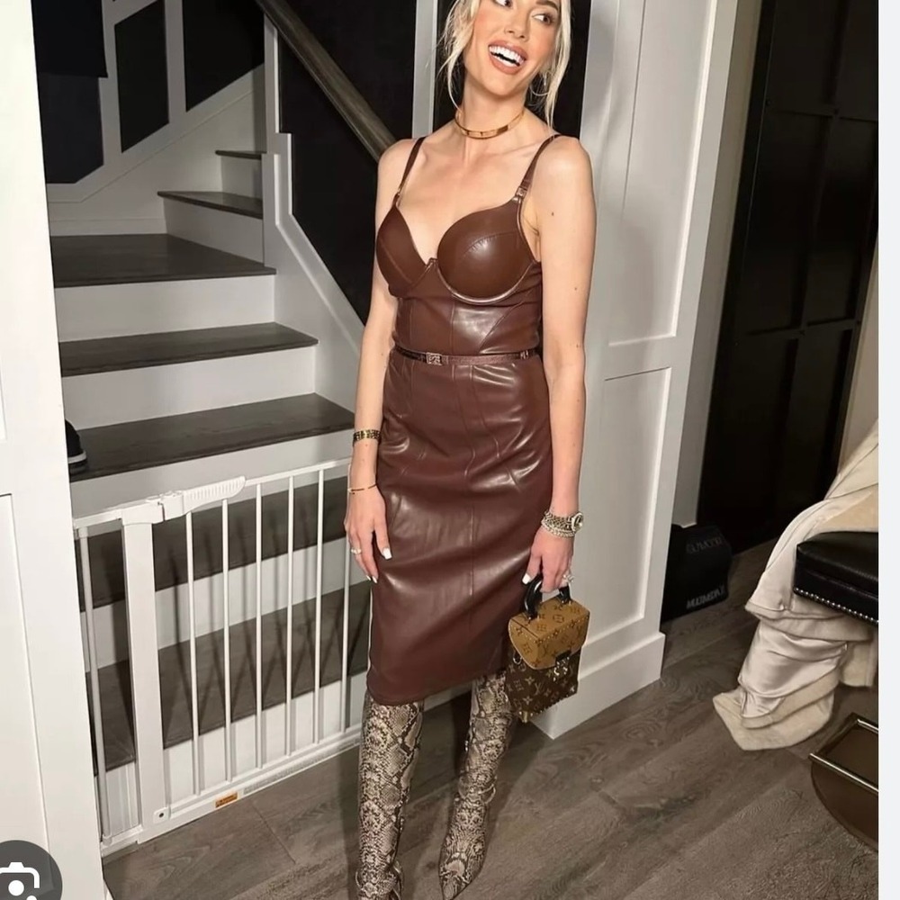 Honey Birdette Emily Deep Mahogany Faux Leather Dress NWT Size XS - Picture 4 of 16